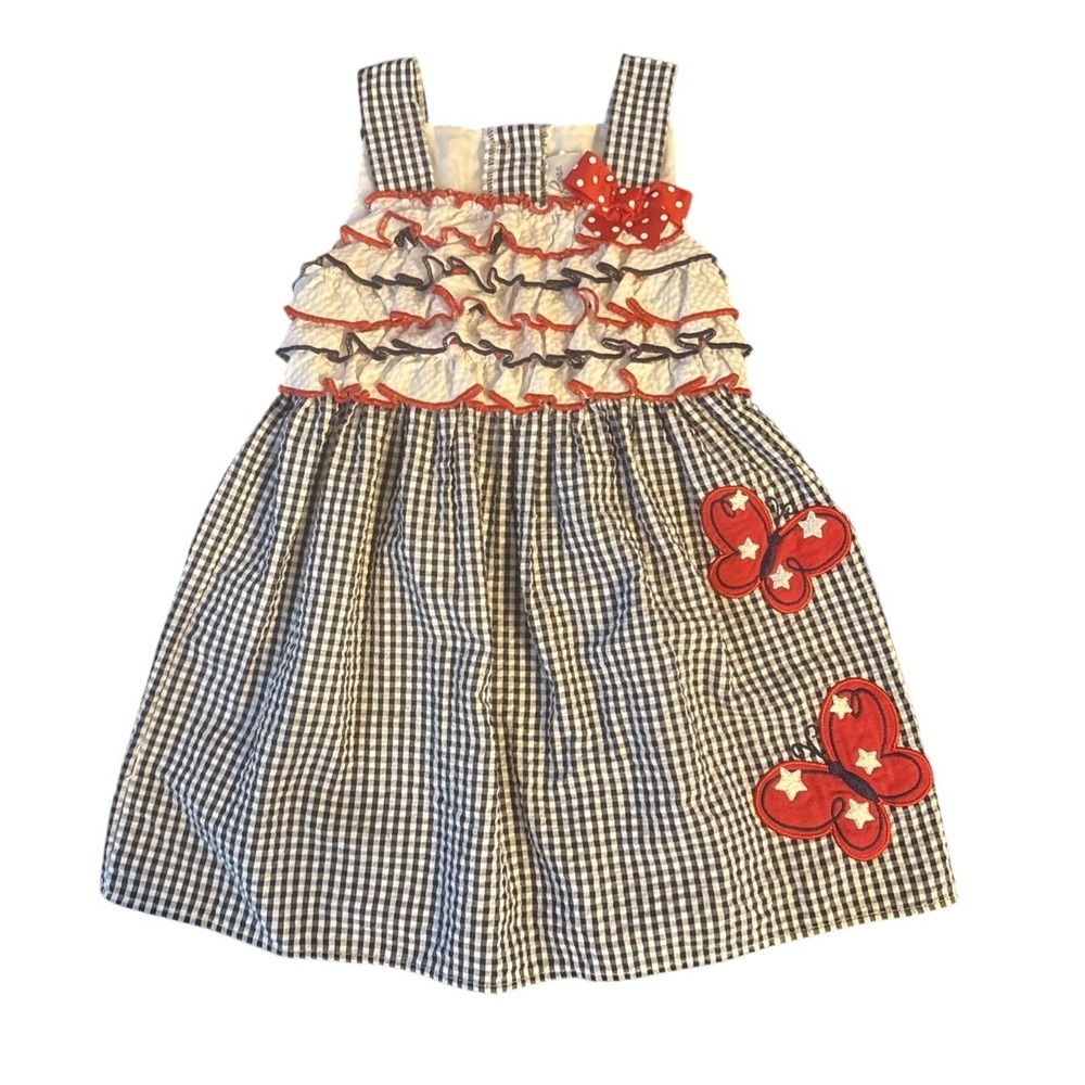 Emily Rose Girls 2T Gingham Seersucker Ruffle Summer Dress Americana Butterflies